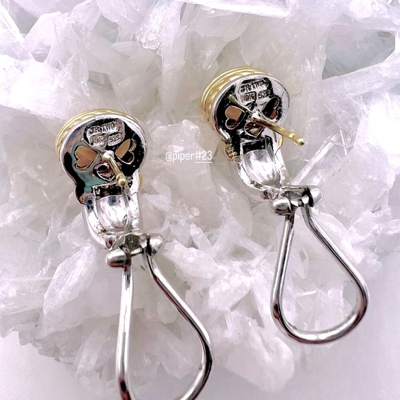 Judith Ripka JR TWO Sterling Silver 18K Gold Citrine & Diamond Huggie Earrings - Picture 8 of 12